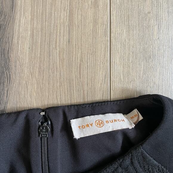 Tory Burch Kiersten Body-Con Dress Size Medium Black Jacquard Cap Sleeve - Picture 6 of 11